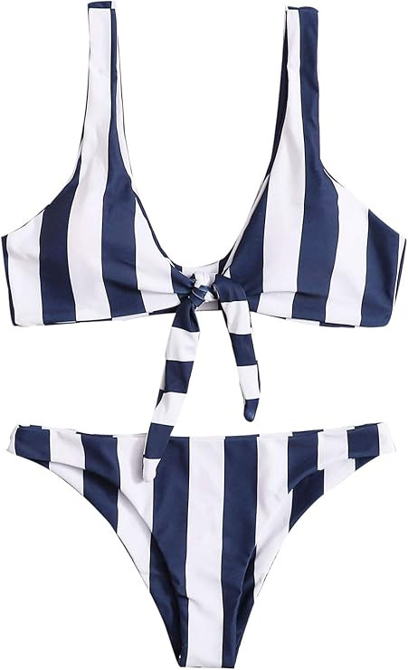 Floerns Women's Striped Knot Front Sleeveless Top Bikini 2 Piece Swimsuit | Amazon (US)