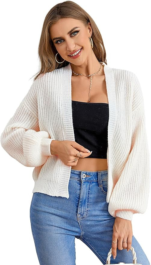 SHENHE Women's Color Block Open Front Long Sleeve Ribbed Knit Cropped Cardigan Sweaters | Amazon (US)