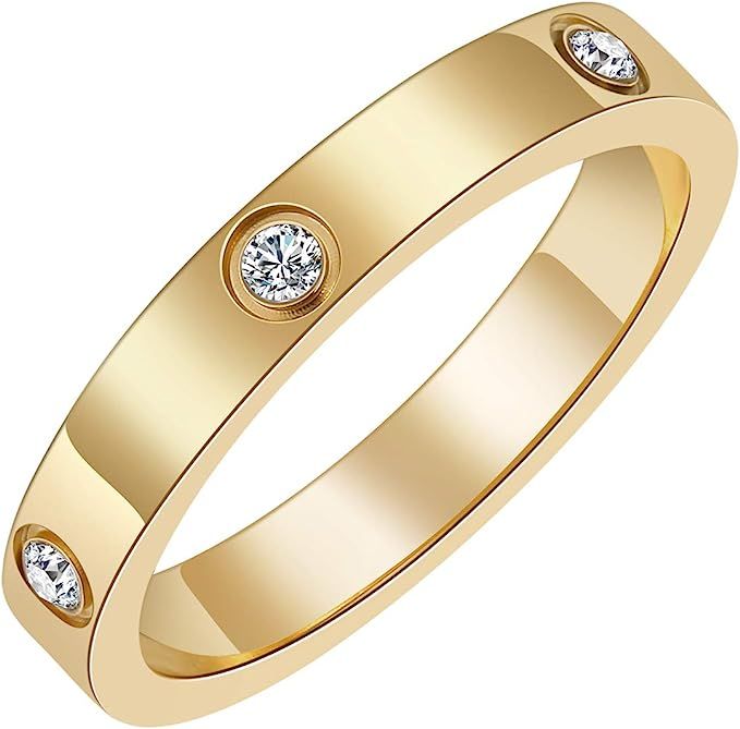 Chrishine Life Love Friendship Ring 18K Gold Plated Silver with Cubic Zirconia Stones Stainless S... | Amazon (US)
