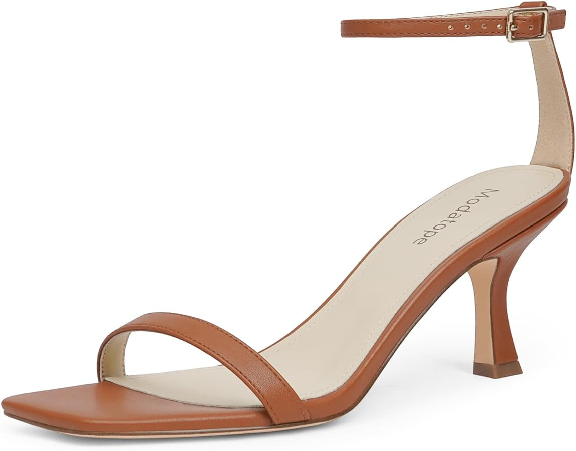 Modatope Womens Heeled Sandals Square Open Toe Kitten Heel Ankle Strap Heels for Women Daily Part... | Amazon (US)