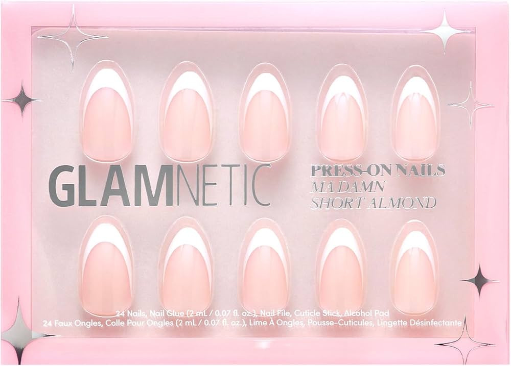 Glamnetic Press On Nails - Ma Damn | French Tip Nails, UV Finish Short Pointed Almond Shape, Reus... | Amazon (US)