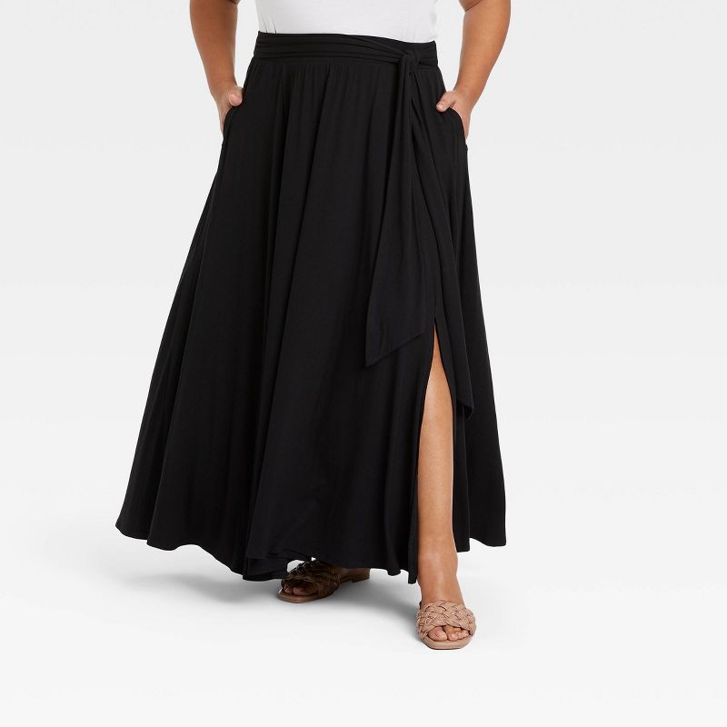 Women's Plus Size Tie-Waist Knit Maxi Skirt - Ava & Viv™ | Target