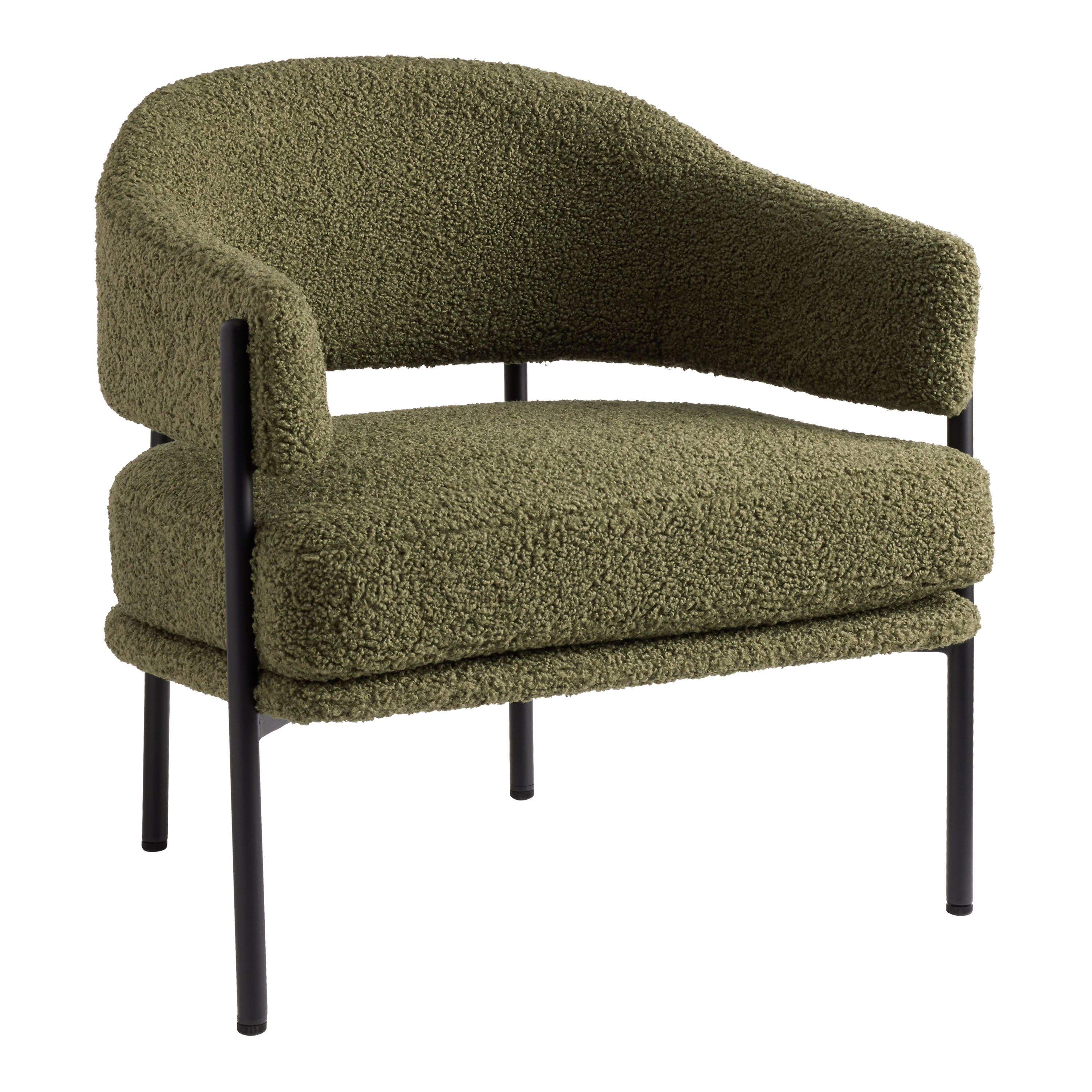 Rylan Moss Green Faux Sherpa Curved Back Chair | World Market