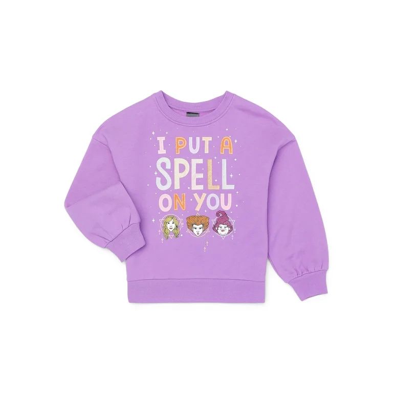 Disney Hocus Pocus Girls Halloween Fleece Sweatshirt with Glitter, Sizes 4-16 | Walmart (US)