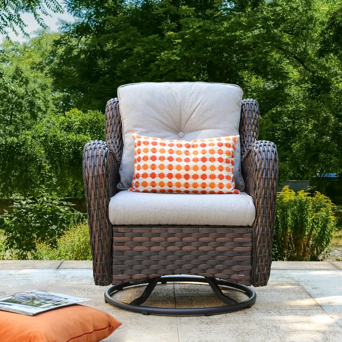 Linkwood Swivel Premium All-Weather Wicker Outdoor Lounge Chair, Cushions Included (Set of 2) | Wayfair North America
