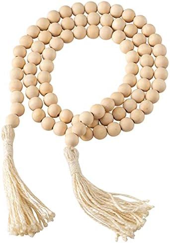 DECORKEY Wooden Beads, 58 Inch Farmhouse Wood Beads Garland for Boho Decor with Tassels, Christma... | Amazon (US)