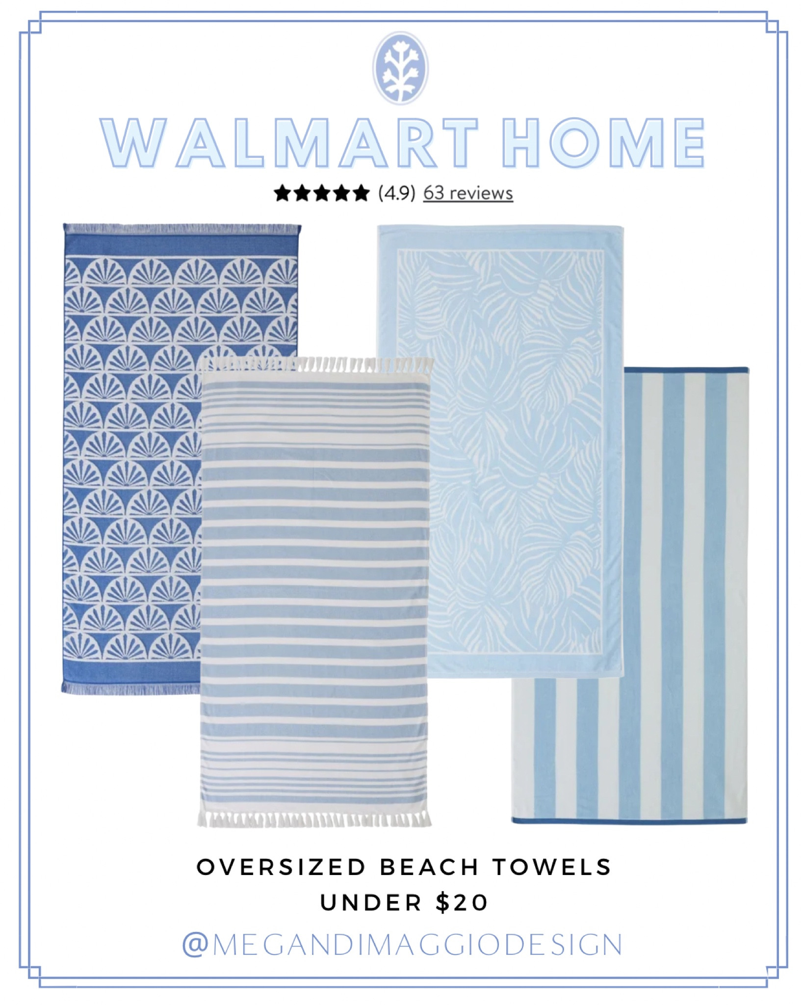 I’ve been on the hunt for new beach & pool towels and just found the prettiest affordable oversized  towels from Walmart!! Highly rated and under $20 each!! 🤯🙌🏻☀️🌊

#LTKfindsunder50 #LTKSeasonal #LTKhome