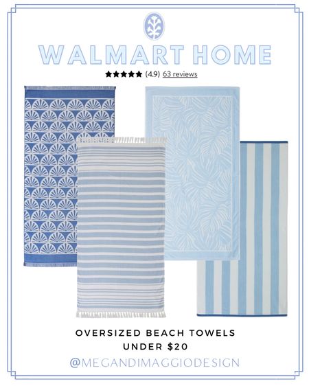 I’ve been on the hunt for new beach & pool towels and just found the prettiest affordable oversized  towels from Walmart!! Highly rated and under $20 each!! 🤯🙌🏻☀️🌊

#LTKfindsunder50 #LTKSeasonal #LTKhome