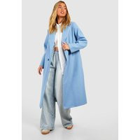 Womens Double Breasted Longline Coat - Blue - 10, Blue | Boohoo.com (UK & IE)
