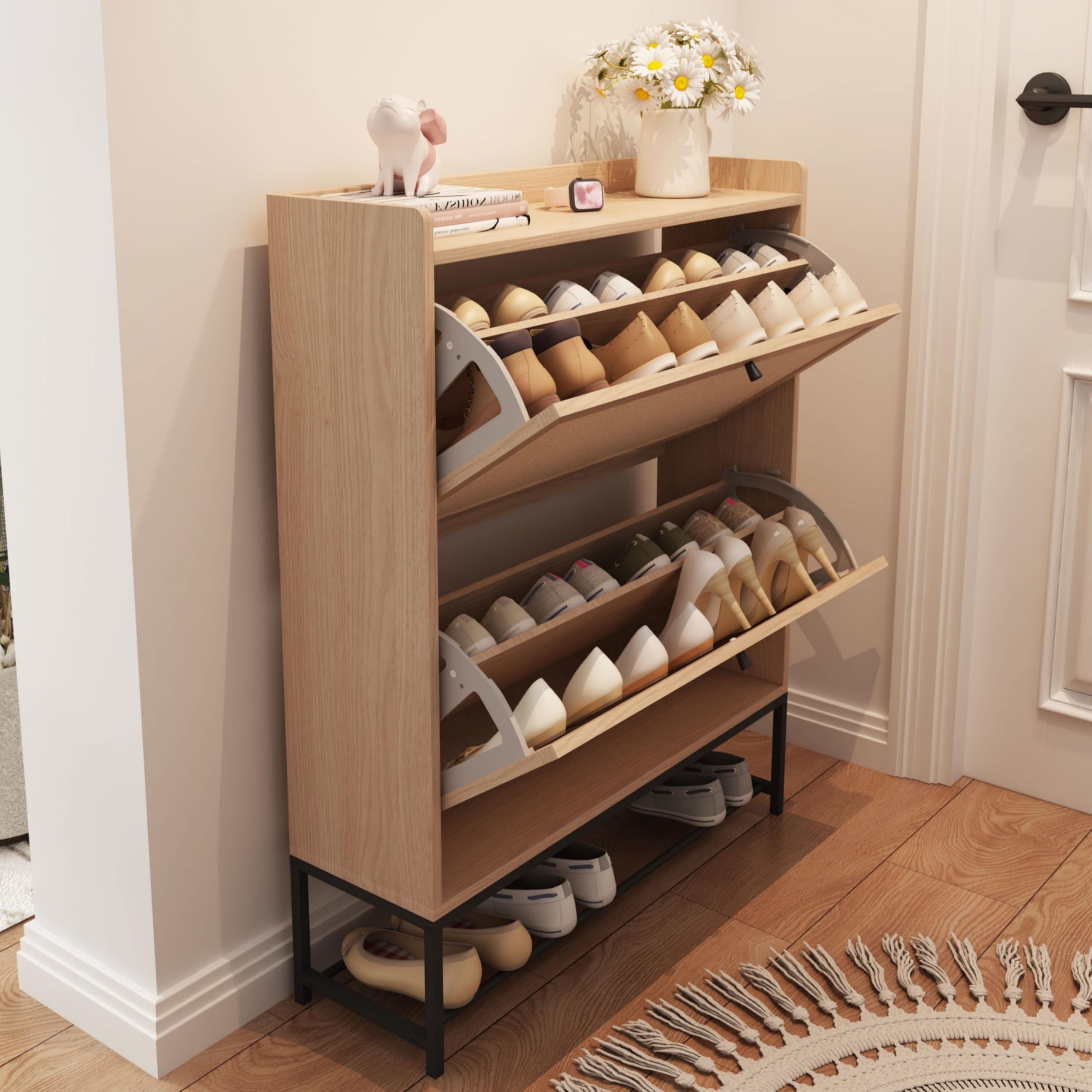 AVZEAR Narrow Shoe Storage Cabinet for Entryway with 2 Flip Drawers, Freestanding Shoe Cabinet wi... | Amazon (US)