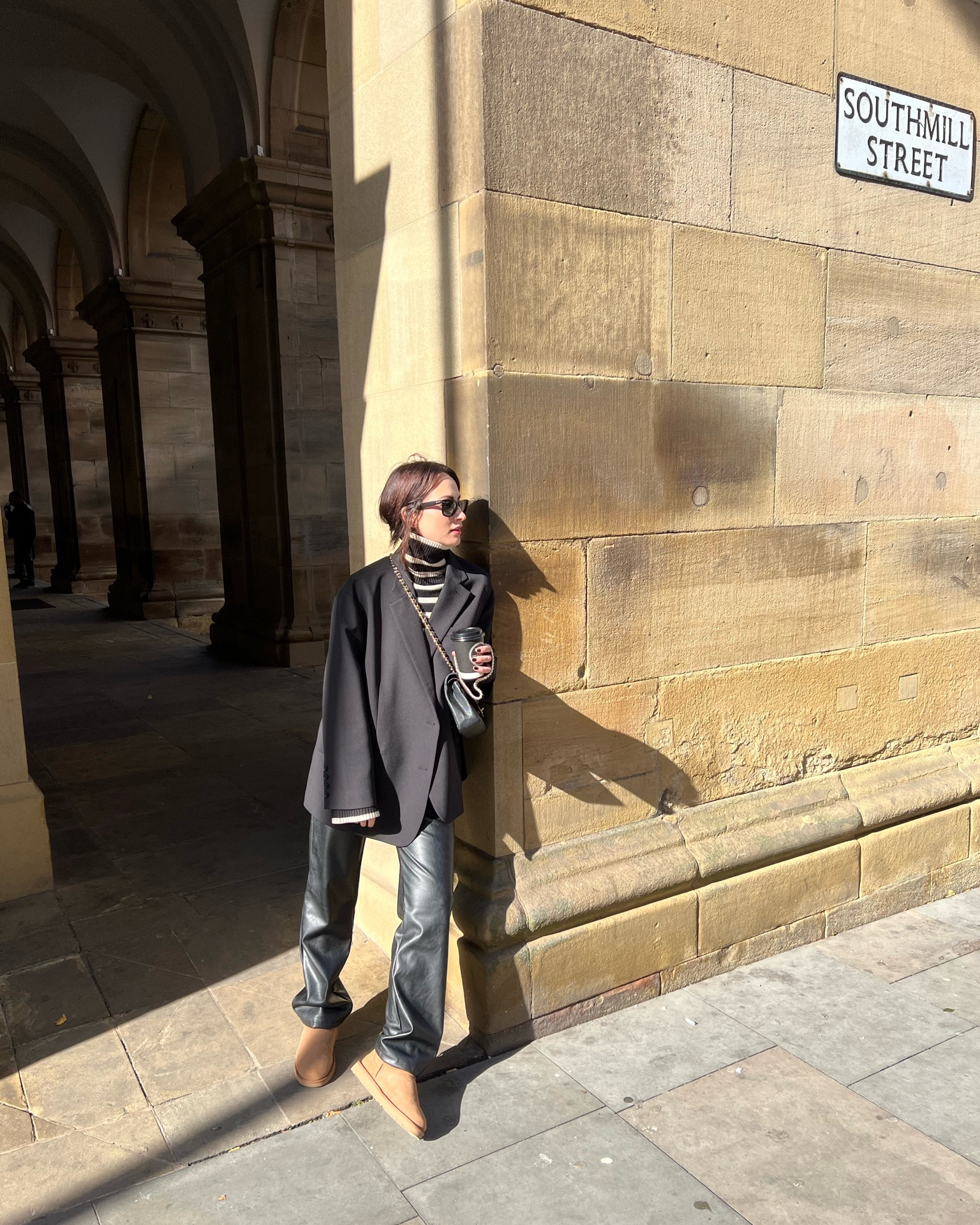 frankie shop Bea blazer in black 
ultra mini Uggs 
Toteme striped jumper 
arket striped jumper 
Rayban wayfarer sunglasses 
Sundarbay leather pants 
chanel handbag 
autumn style 
autumn outfit ideas 

#LTKSeasonal #LTKstyletip #LTKeurope