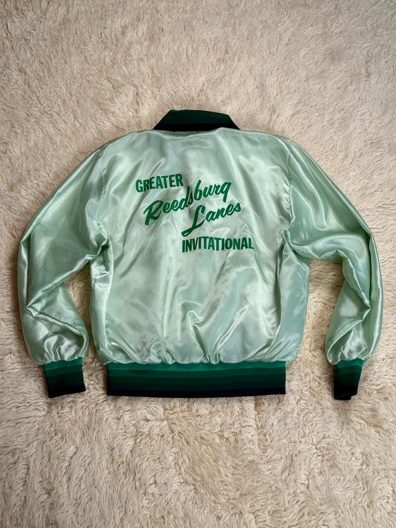 Vintage 70's 80’s Mint Green Satin Bowling Bomber Jacket Size Large | Etsy (Global)