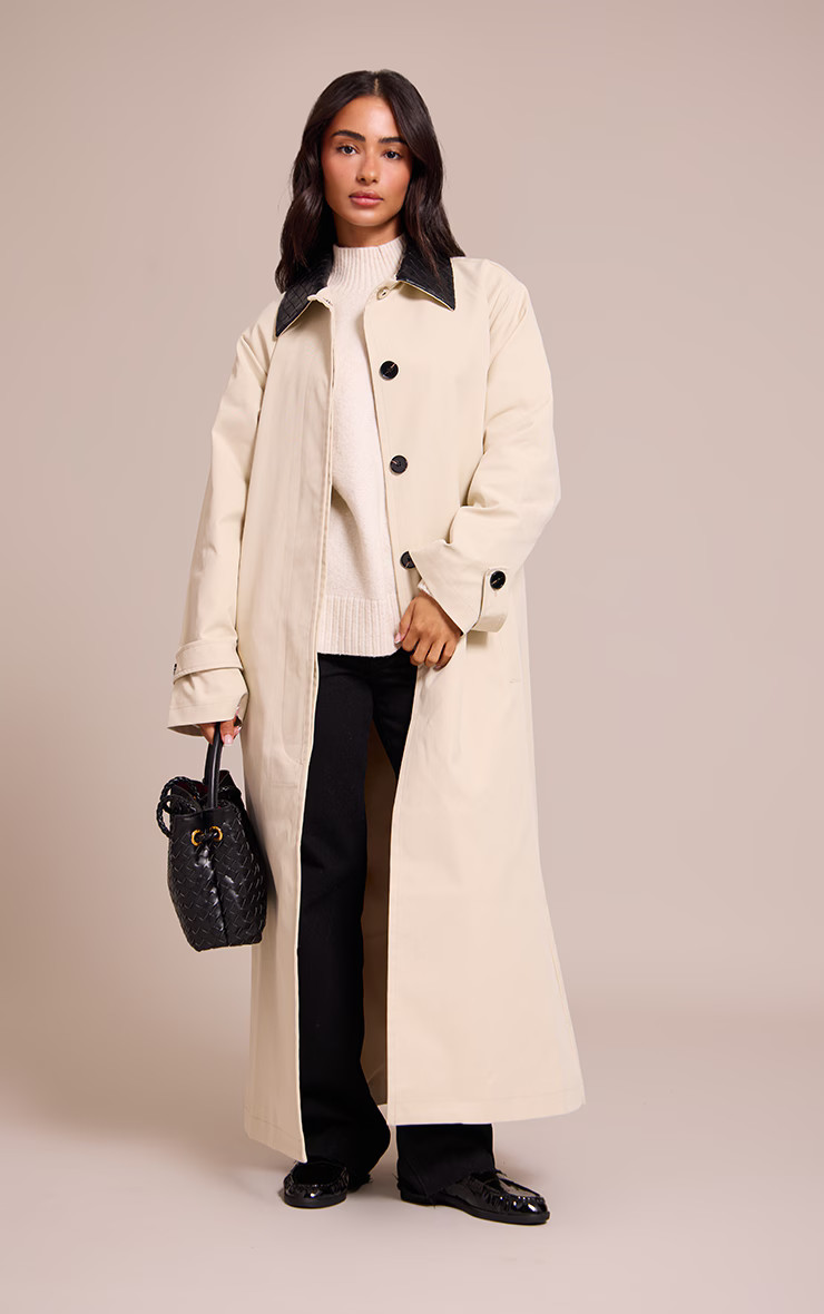 Petite Stone Quilted Collar Midaxi Coat | PrettyLittleThing UK