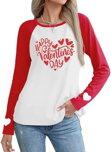 Valentines Shirts for Women Cute Love Heart Graphic Long Sleeve Tees Novelty Valentine Day Gift T... | Amazon (US)