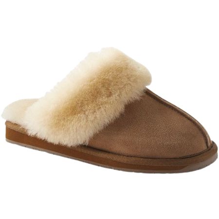 Women's Suede Leather Fuzzy Shearling Fur Scuff Slippers | Lands' End (US)