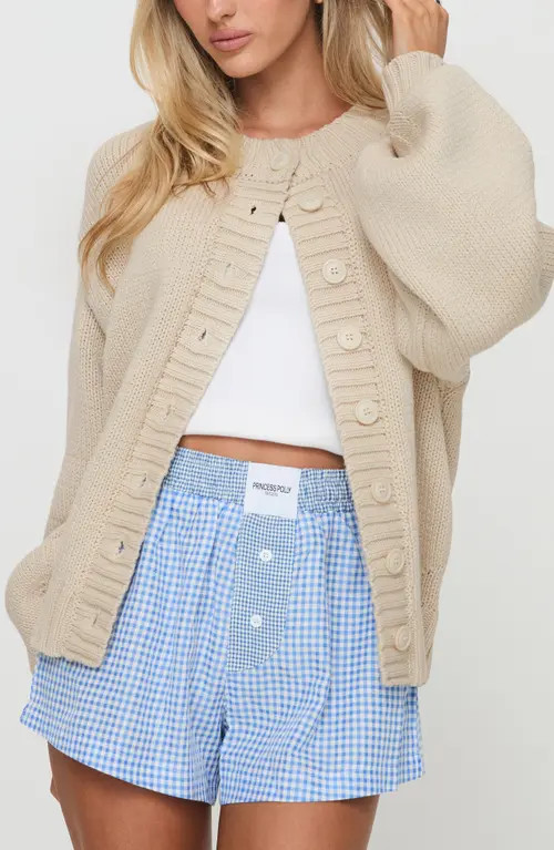Princess Polly Edern Blouson Cotton Blend Cardigan in Cream at Nordstrom, Size 4 | Nordstrom