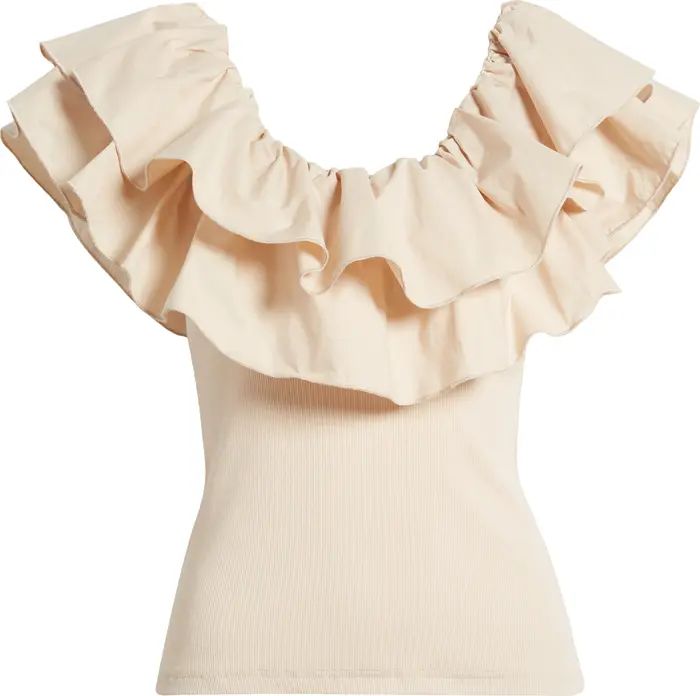 Callie Mixed Media Double Ruffle Top | Nordstrom
