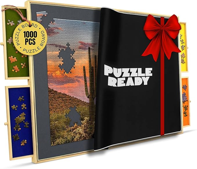 Puzzle Board with Drawers & Cover Mat - 1000 Pieces Wooden Jigsaw Puzzle Table - 24”x30” Port... | Amazon (US)