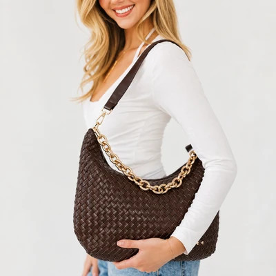 Sienna Slouchy Woven Shoulder Bag - NEW COLORS! Checkered Brown | Pretty Simple