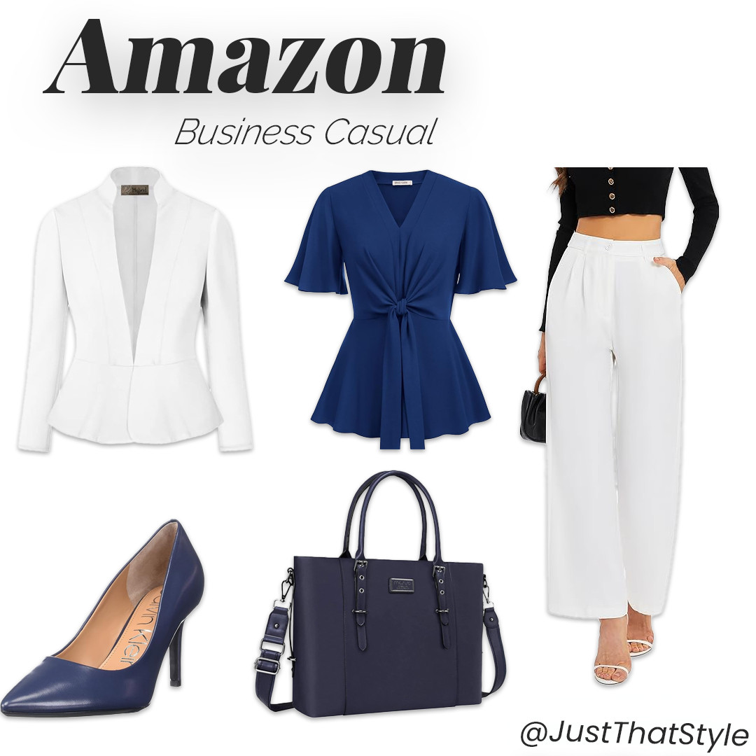 Power dressing in navy & white 💙🤍 Shop this sleek business casual look now! #WorkwearFashion #BusinessChic #AmazonStyle #OfficeOutfit #BossBabe #LTKWorkwear #AmazonFinds #LTKShop #businesscasual 

 #LTKFindsUnder100 #LTKStyleTip #LTKWorkwear