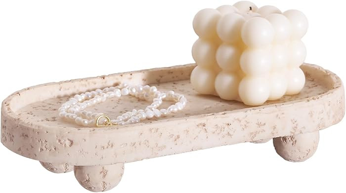 DN DECONATION Resin Decorative Tray with Legs, 4 Footed Coffee Table Trays Decor, Travertine Look... | Amazon (US)