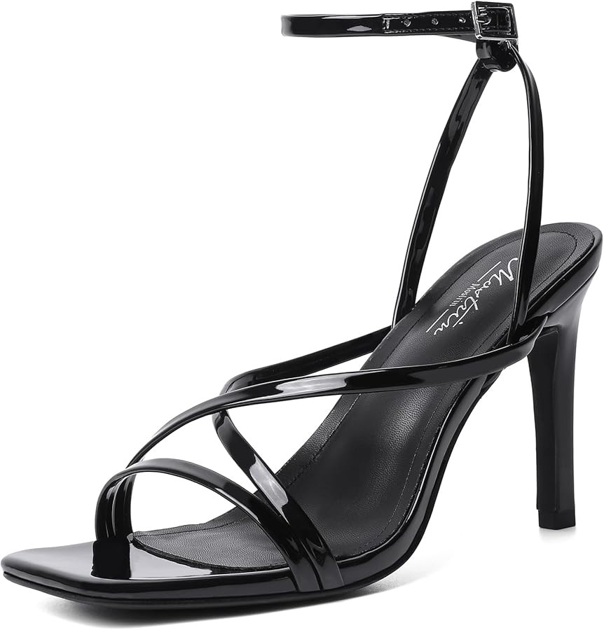 Mostrin Strappy Heels for Women Square Open Toe Lace Up Heeled Sandals Ankle Strap Sexy Stiletto ... | Amazon (US)