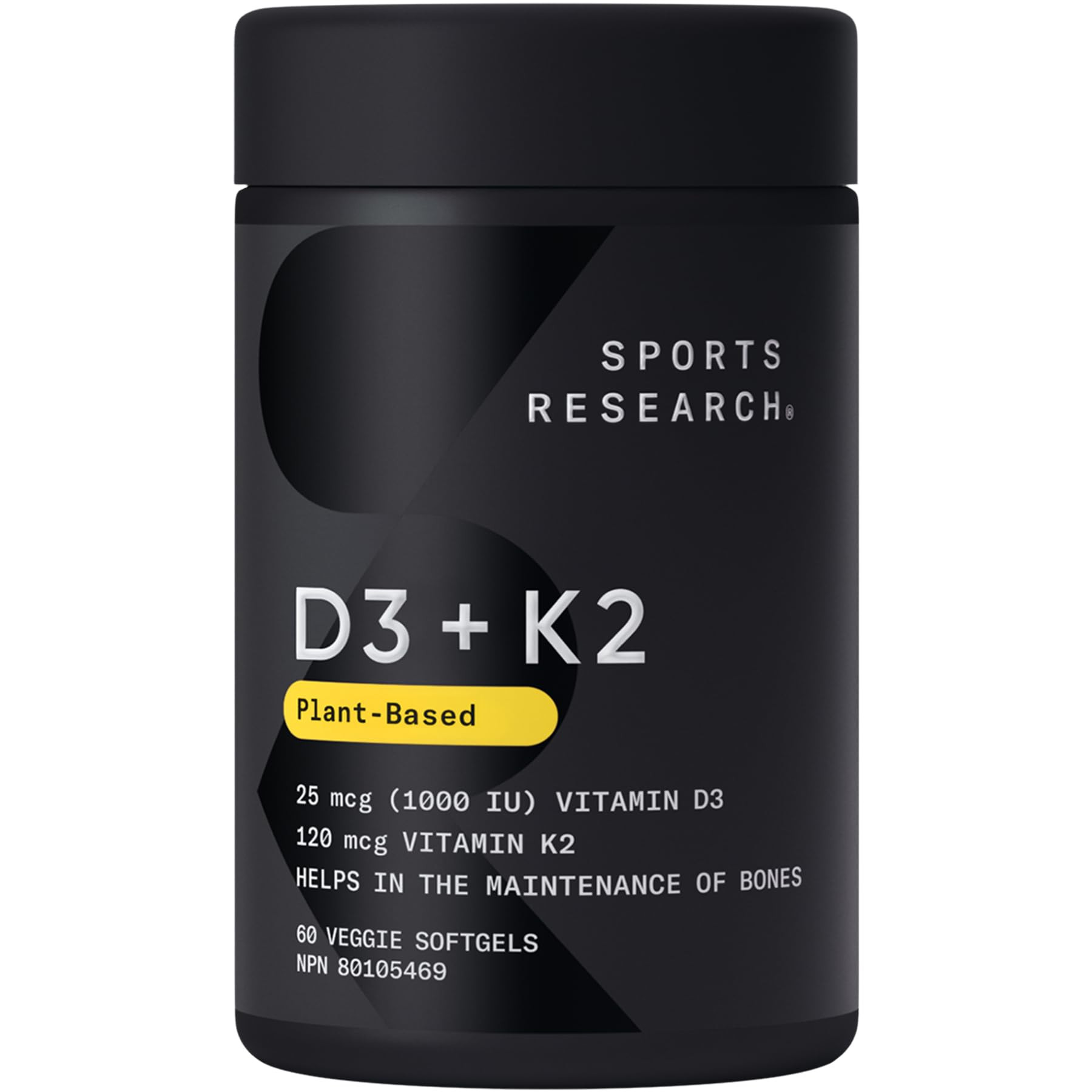 Sports Research Vitamin D3 + K2 with 1000iu of Plant-Based D3 & 120mcg of Vitamin K2 as MK-7 Non-... | Amazon (CA)