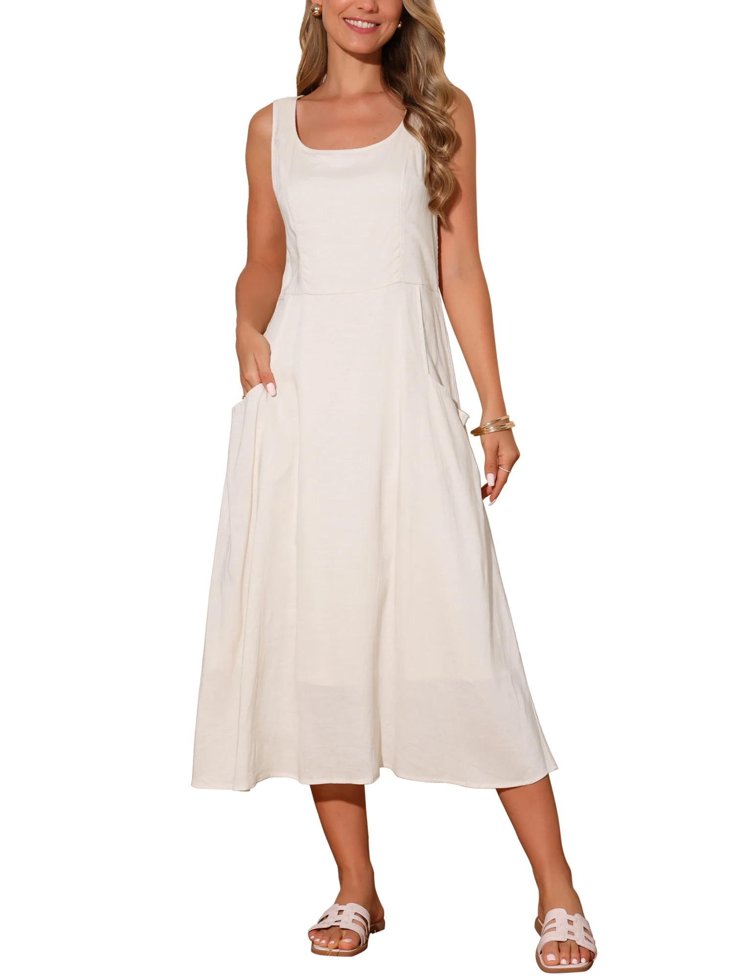 INSPIRE CHIC Women's Linen Dresses Summer Sleeveless Sundress Casual Loose Flowy Midi Tank Beach ... | Walmart (US)