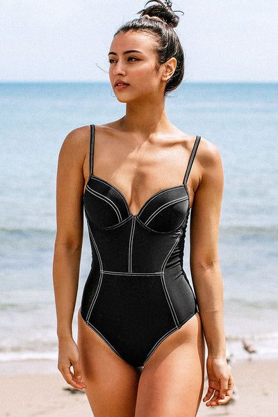 Mila Contrast Stitched One Piece Swimsuit | Cupshe