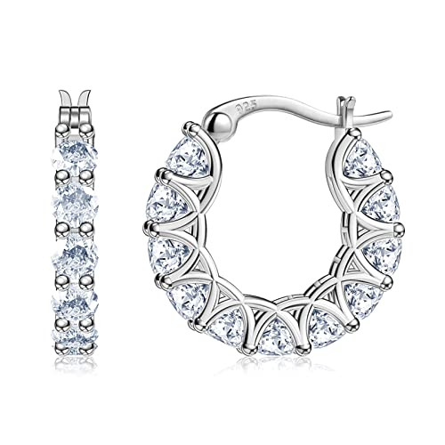 Sterling Silver Cubic Zirconia Hoop Earrings and 14k Gold Earrings, Hypoallergenic Diamond Huggie... | Amazon (US)