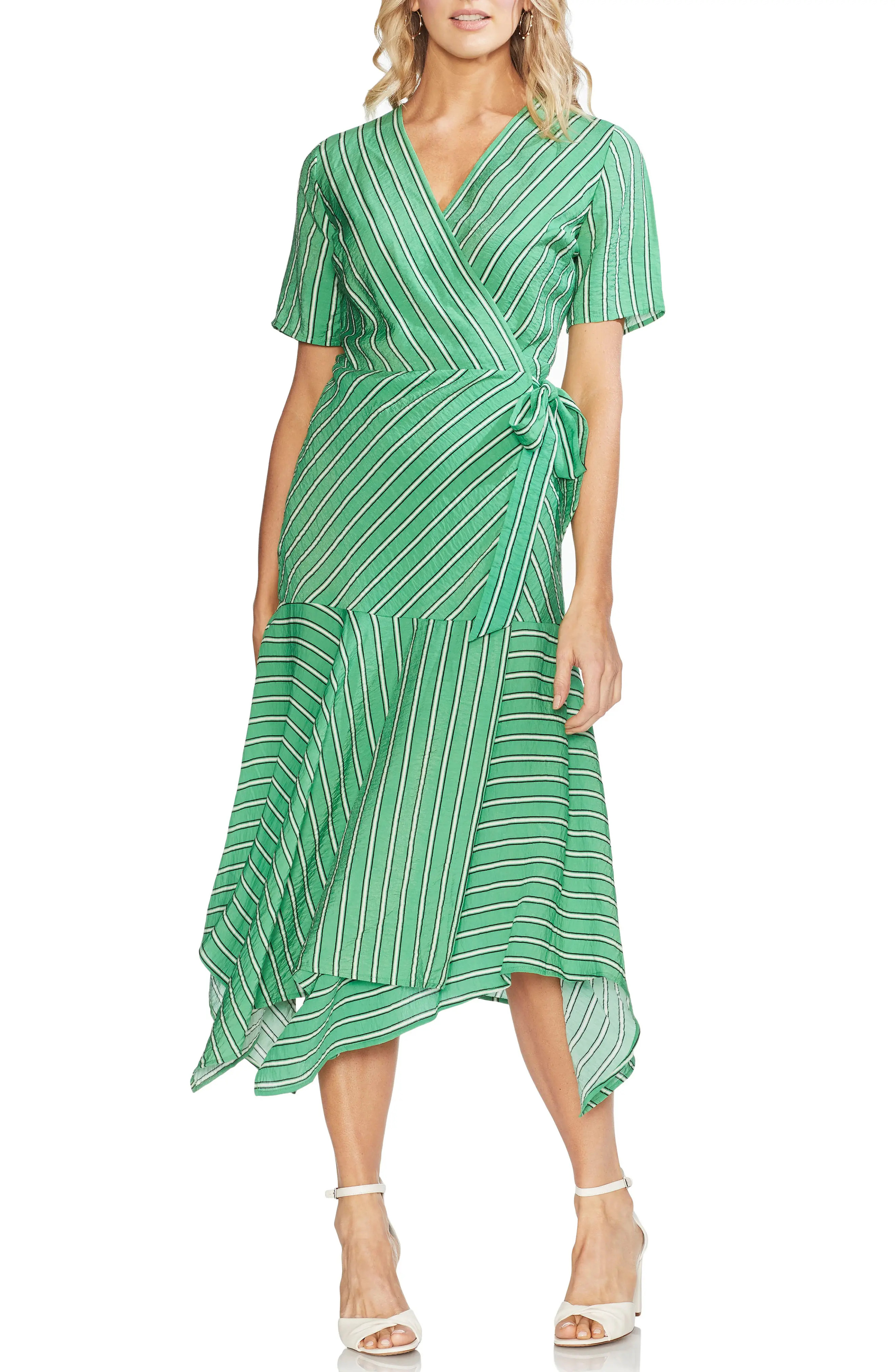Women's Vince Camuto Playful Stripe Wrap Dress, Size 0 - Green | Nordstrom