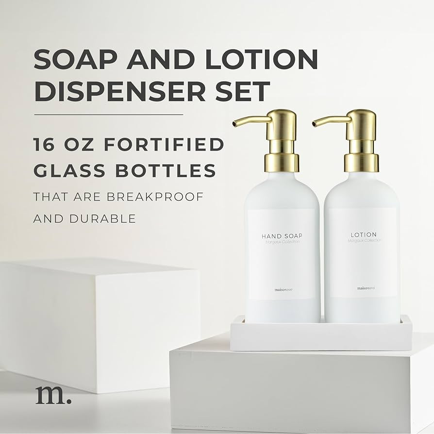 MaisoNovo Soap and Lotion Dispenser Set | White Bottles Gold Pumps Set of 2 | Amazon (US)