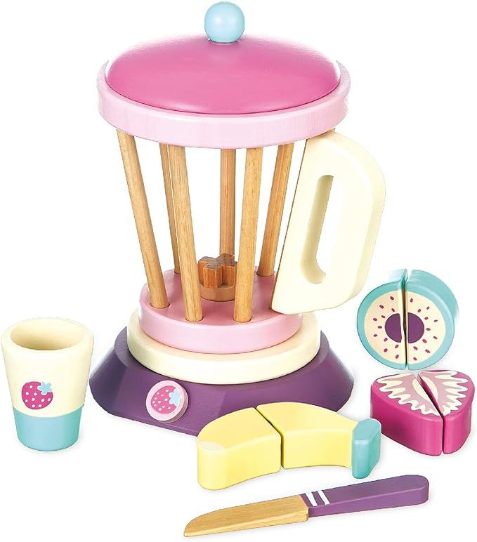 8 Pc Wooden Smoothie Maker toy - Includes wood Blender, cup, Fruits and knife. Made with Premium ... | Amazon (US)