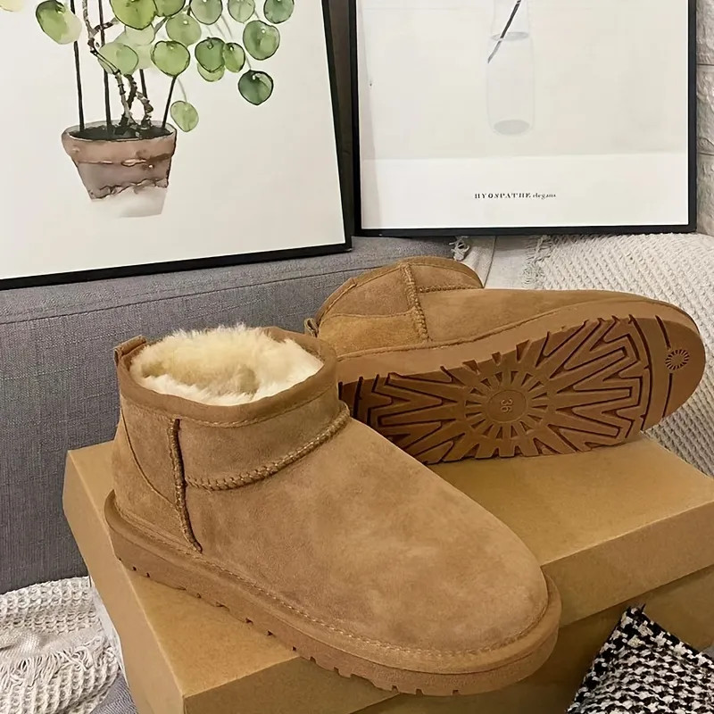 Women's Simple Solid Color Snow Boots, Casual Slip On Plush Lined Short Boots, Warm Round Toe Boo... | Temu Affiliate Program