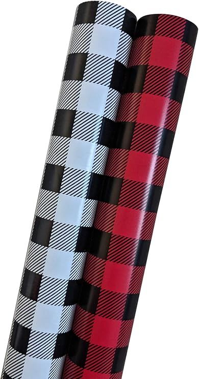 Christmas Wrapping Paper Set - Buffalo Plaid in Black, White and Red - 200 Sq Feet (Bundle of 2 J... | Amazon (US)