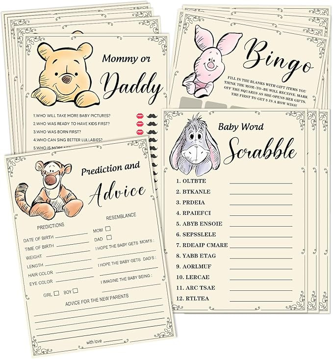50Pcs Winnie Baby Shower Games, 2 Sets (25 Cards Each, 4 games) Activities Cards, Winnie Baby Sho... | Amazon (US)