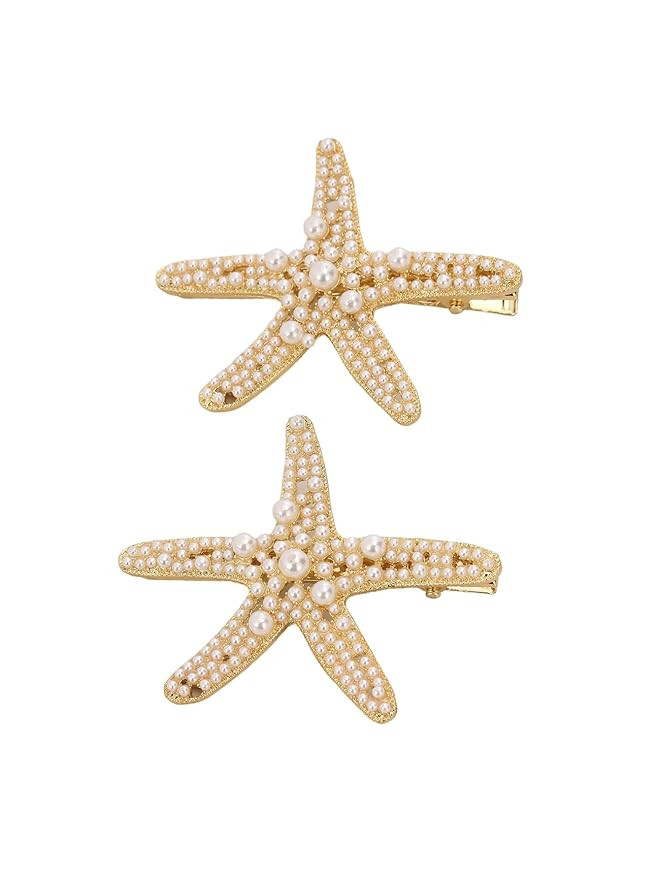 MAKEMECHIC Women's 2/3 Pcs Starfish Gold Hair Clips Pearl Summer Beach Hair Accessories Gold One-... | Amazon (US)