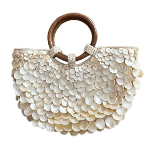 Shell Beaded Clutch Purse for Women Luxury Handmade Top Handle Bag Beach Evening Handbag for Summ... | Amazon (US)