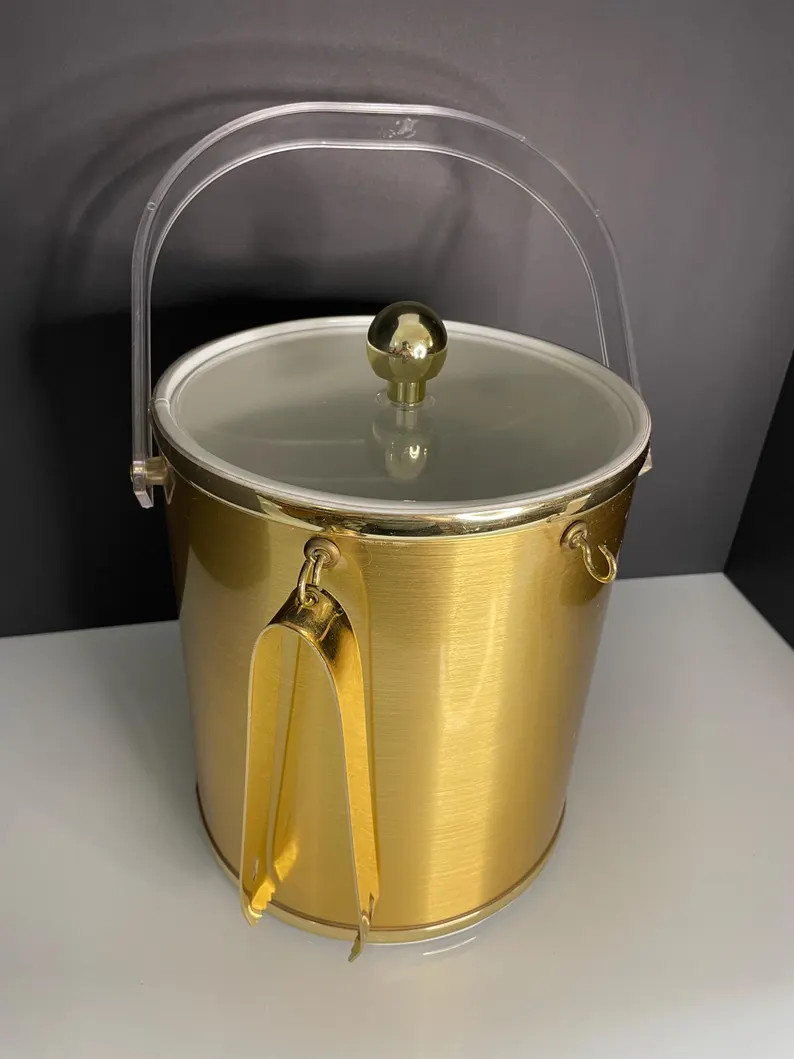 Vintage Gold Ice Bucket With Clear Lucite Lid and Handle - Etsy | Etsy (US)