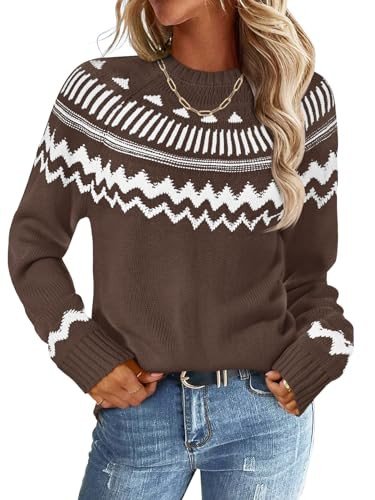 MEROKEETY Women's 2025 Fall Winter Striped Pullover Sweater Trendy Crew Neck Long Sleeve Vintage ... | Amazon (US)