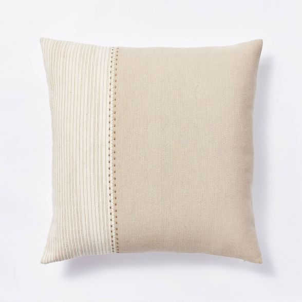 Striped with Embroidery Square Throw Pillow Neutral - Threshold™ designed with Studio McGee | Target