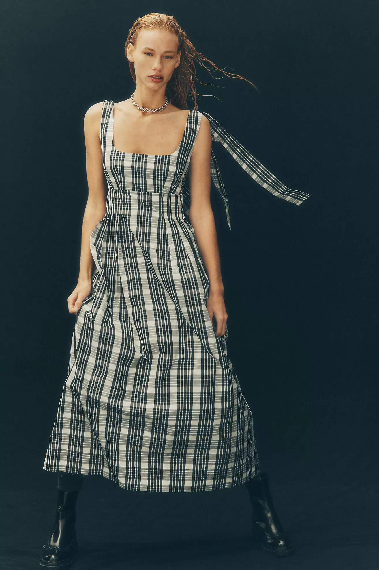 Maeve Square-Neck Tie-Strap Midi Dress | Anthropologie (US)