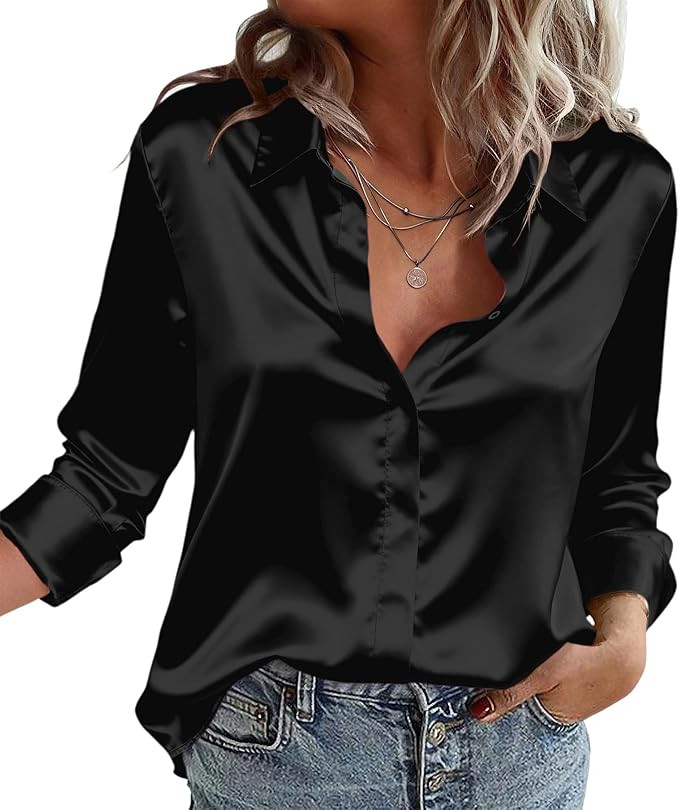 Zeagoo Satin Blouses for Women Casual Long Sleeve Button Down Silk Shirts Dressy Business Work Tu... | Amazon (US)
