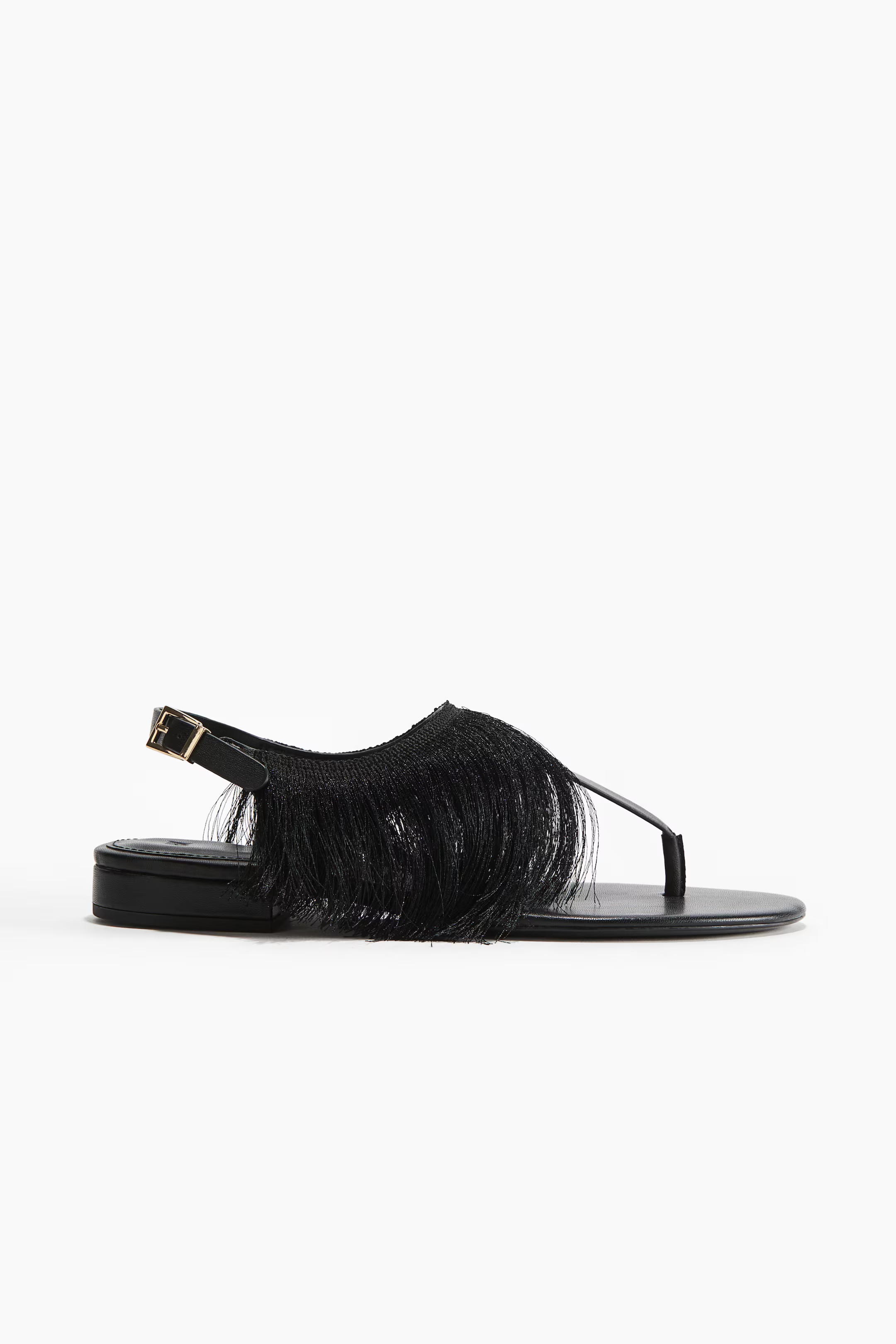 Fringe-trimmed sandals - Black - Ladies | H&M GB | H&M (UK, MY, IN, SG, PH, TW, HK)