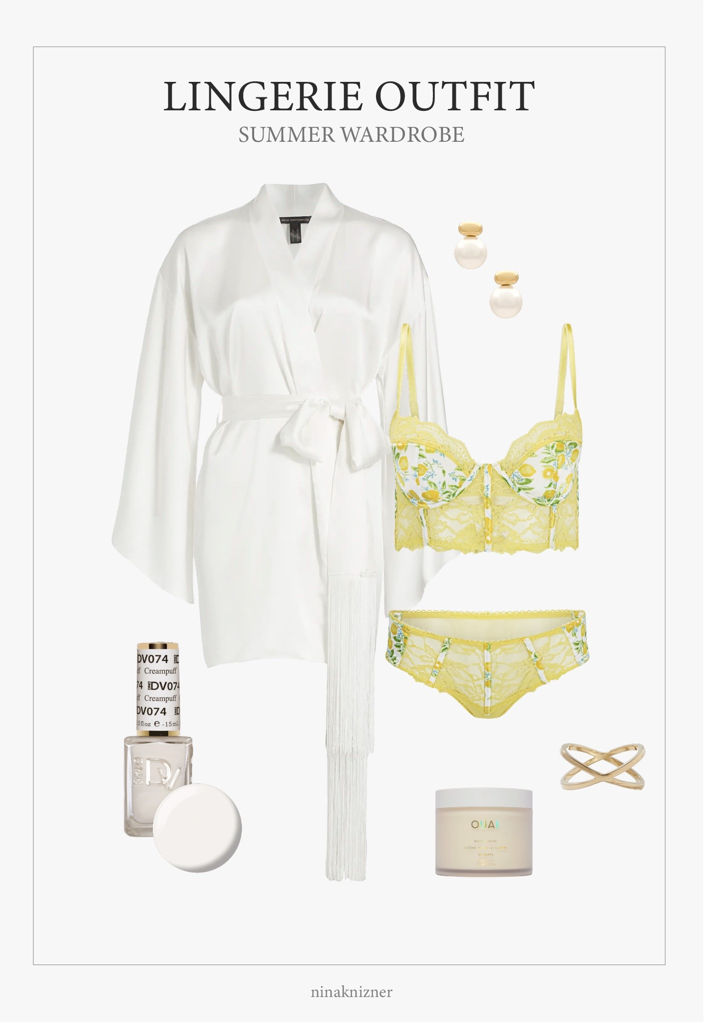 Fun Citrus Summer Lingerie outfit. Super cute Mallorca, the Amalfi Coast and the French Riviera.

I love yellow on tan skin so much that I bought this bra and panty set twice. The lace detail and lemon pattern is such a fun combo. 

Styling it a solid white satin robe allows the set to shine. Paired the fit with a light scent that remind me of sunshine a salt water. Ouai St.Barths is one of my favorite warm weather fragrances, can’t wait until they come out with the perfume. 




 Vacation Outfit | Summer Outfit | Date Night Outfit | Lemon Lingerie | Yellow Lingerie | Yellow Bra | Yellow Panty | Summer Underwear | Butter Yellow


#LTKTravel #LTKStyleTip #LTKSeasonal
