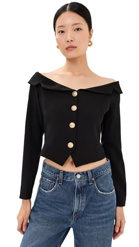 endless rose Women's Stretched Off Shoulder Blazer Top, Black, L | Amazon (US)