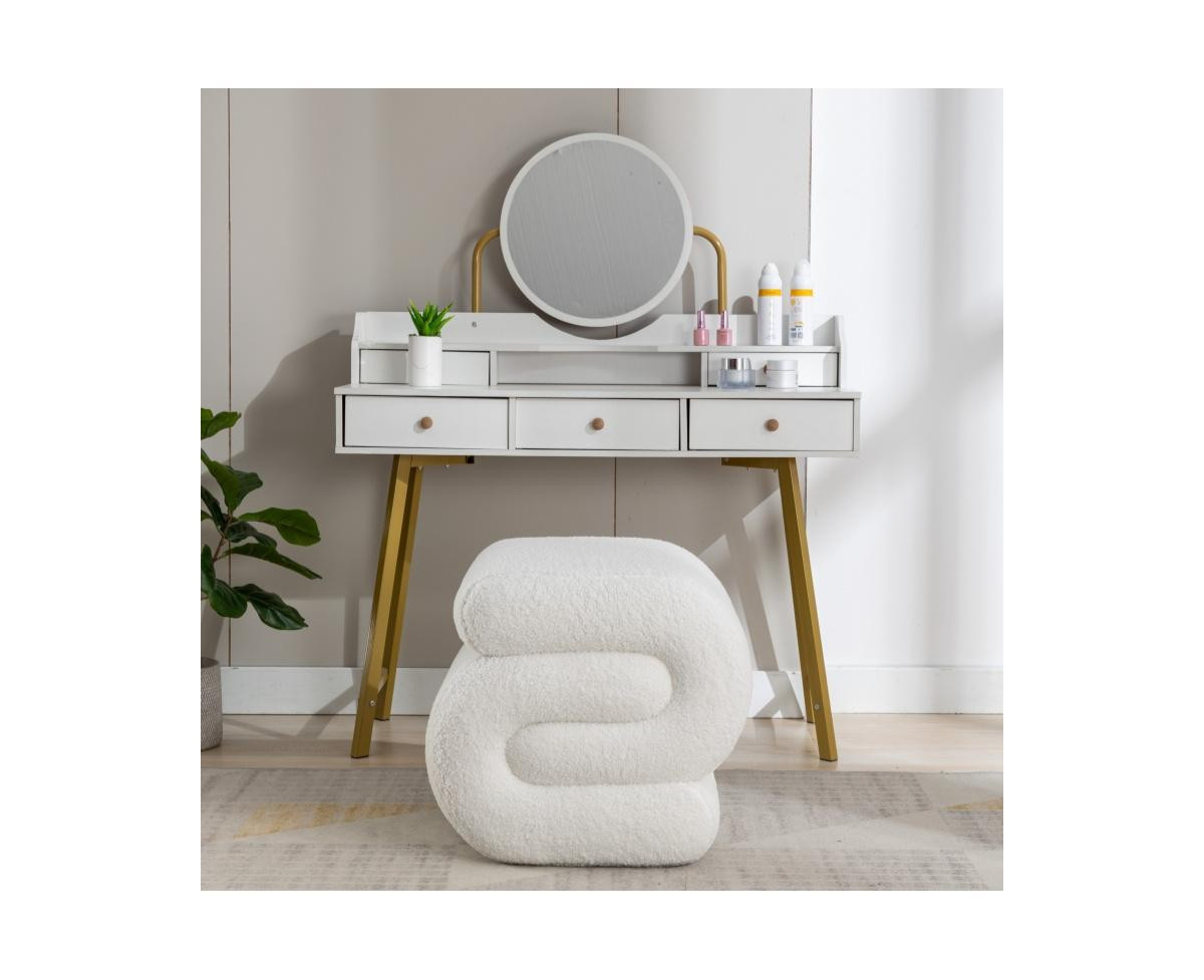 Modern S-Shape Makeup Stool, Teddy Fabric Upholstered Footstool, Comfy Ottoman for Bedroom, Living Room, and Dressing Table-The Pop Home - Ivory+teddy | Macy's