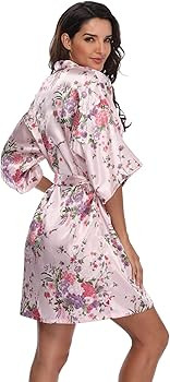 Super Shopping-zone Women's Floral Short Satin Bridesmaid Robes Silky Bride Robes Getting Ready | Amazon (US)