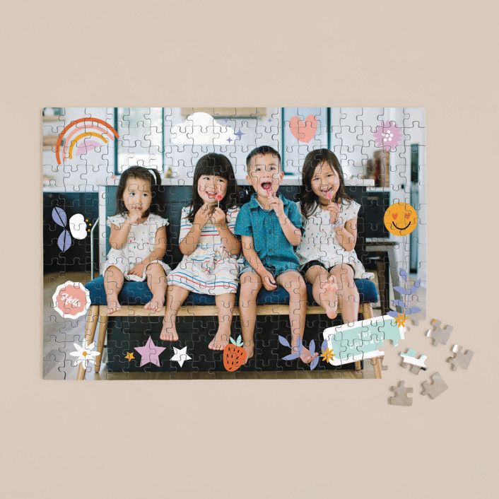 "Little Pictures" - Customizable 252 Piece Custom Puzzle in Pink by Corinne Malesic. | Minted