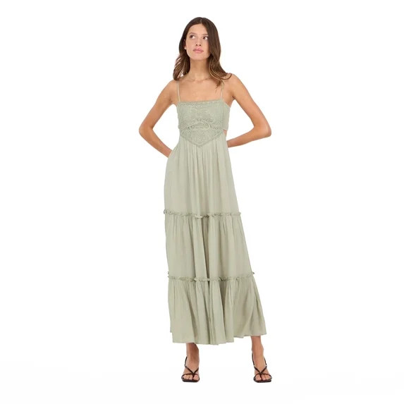 Forever 21 Women’s Smocked Maxi Dress with Adjustable Spaghetti Straps, Tiered Skirt and Flowin... | Walmart (US)